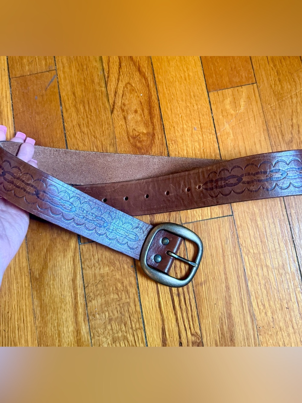 Woman’s vintage Embossed real Leather belt